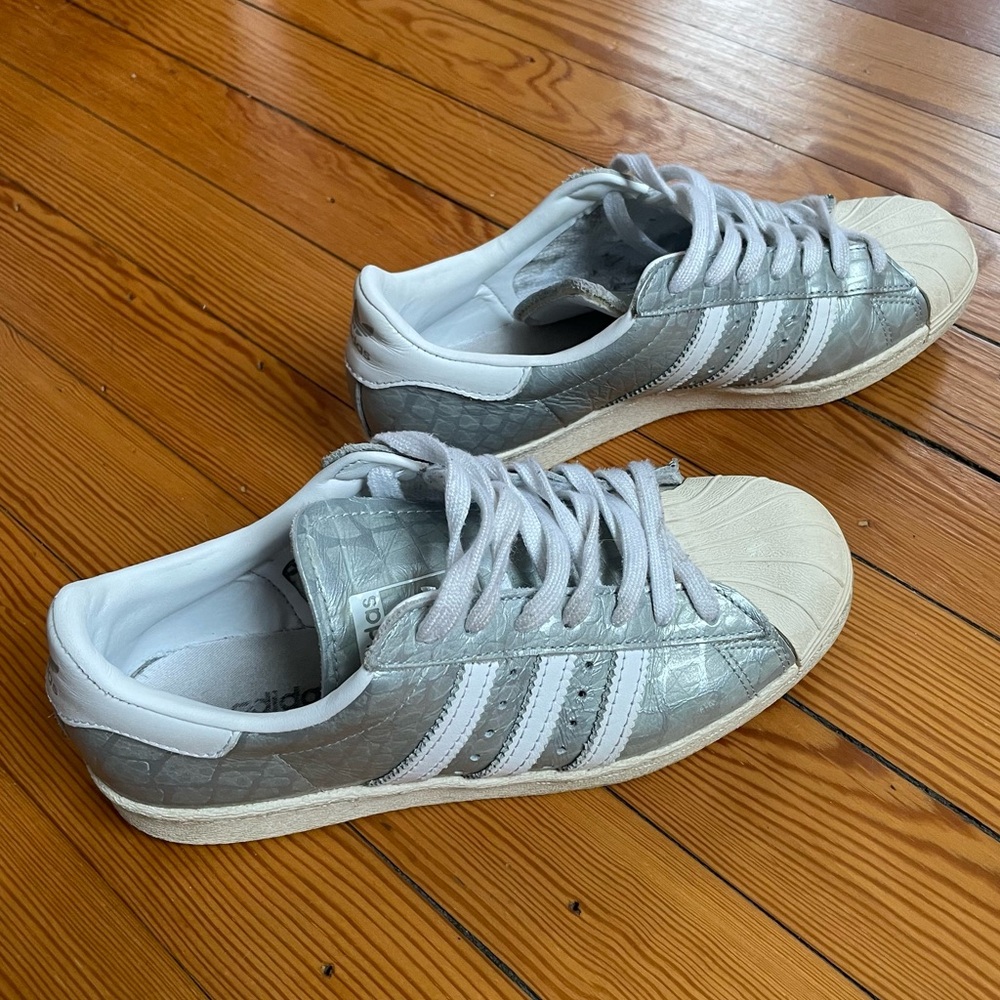 Adidas Superstar Leather Low Top Sneakers Wonder Silver Sz 7.5
